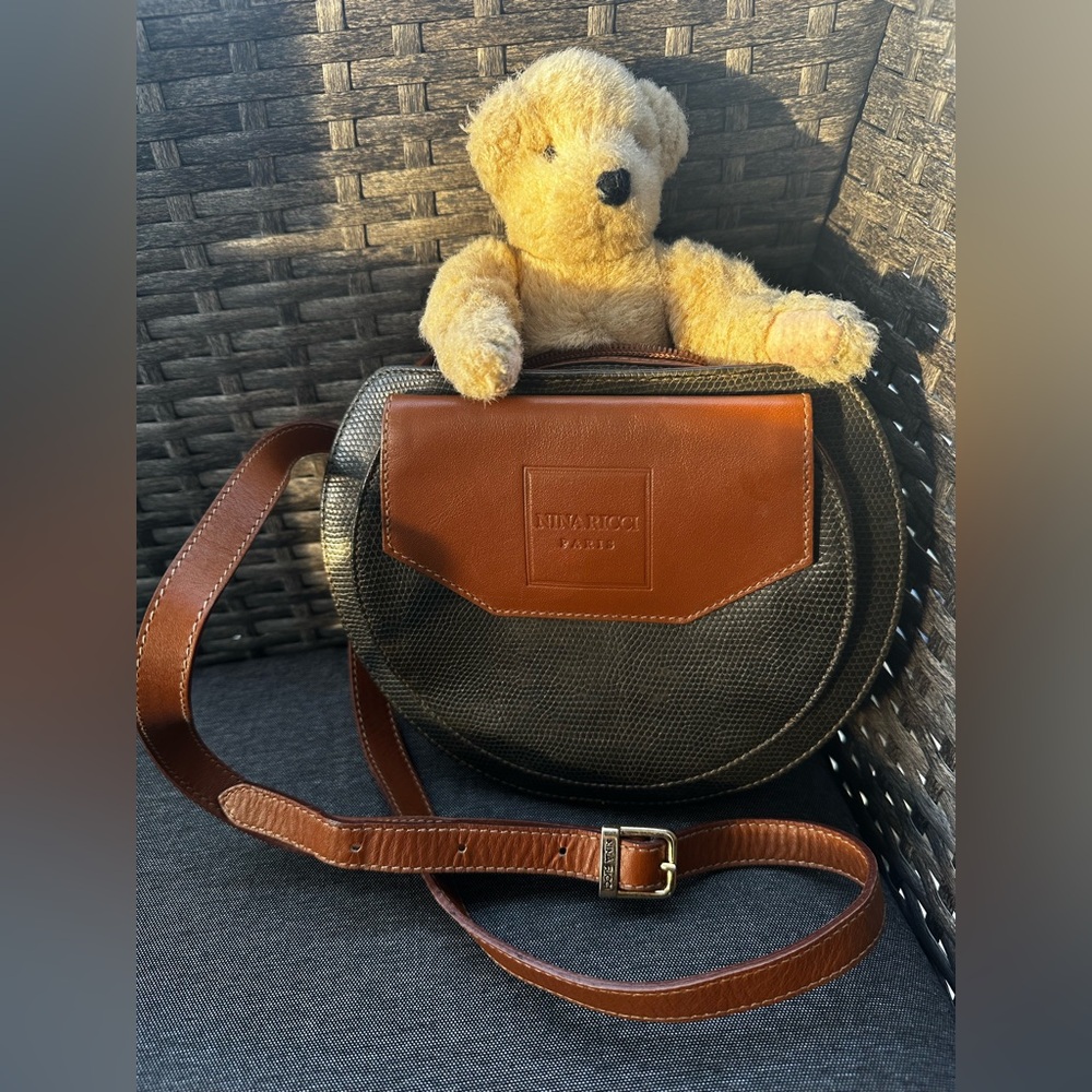 RARE Vintage Nina Ricci Mini Navy Green and Brown Women's Crossbody Bag